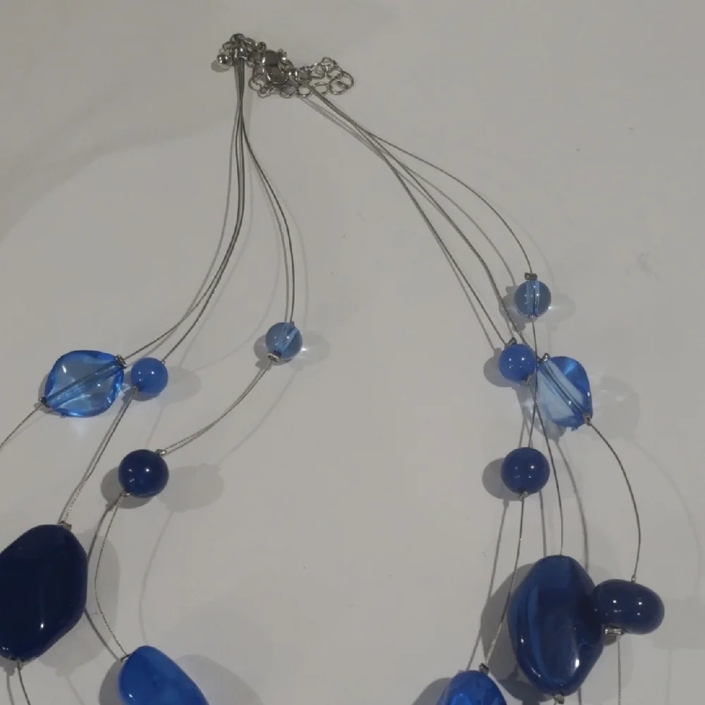 Multi Strand Silver tone Illusion Style Blue Beaded Necklace, Women's Jewelry #1